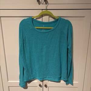 Aerie Real Soft Crew Neck Long Sleeve T-Shirt Teal Green